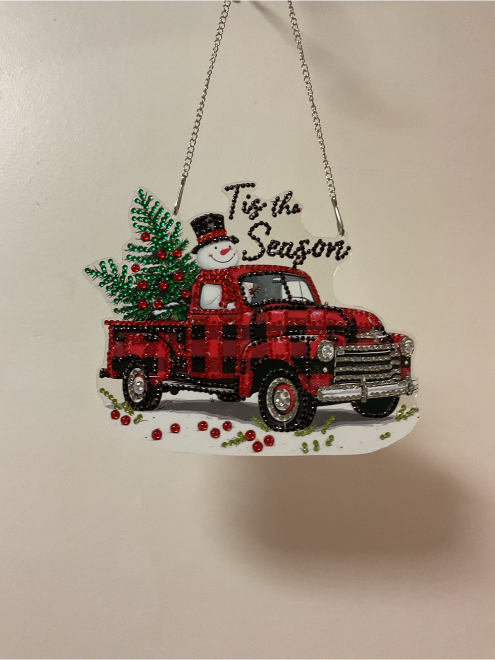 Diamond Art 'Tis the Season Red Plaid Truck Hanging Holiday Decor - Picture 2 of 3